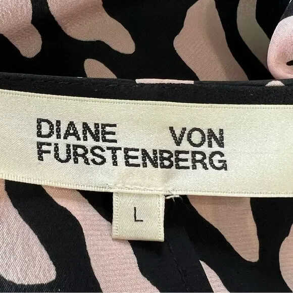 Diane Von Furstenberg (DVF) 100% Silk Pink and Black Leopard print wrap top -- L - Picture 12 of 13